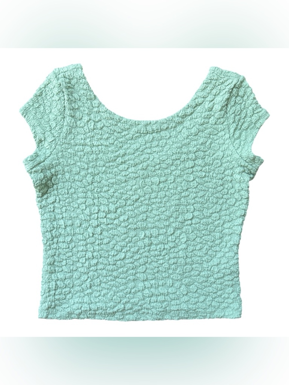 Anthropologie Light Green Textured Scoop-Neck Short Sleeve Top